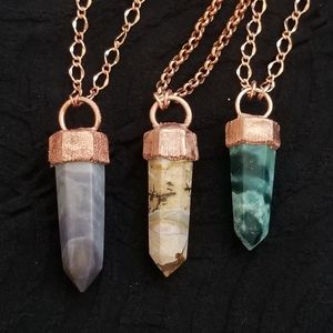 Green Zebra Jasper Crystal Point Necklace